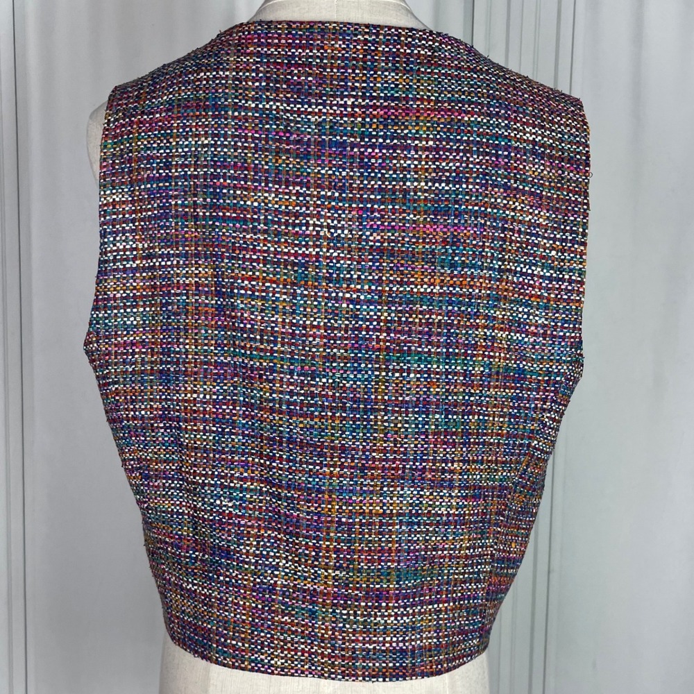 Vintage Doncaster - Cropped Silk Tweed Vest - Purple/Multicolored -‎ Size 10 - Picture 7 of 15
